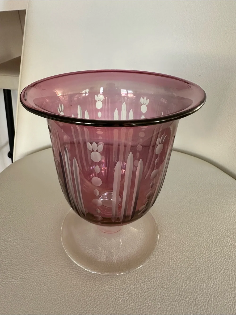 Decorative Pink Etched Glass Pedestal Vase - Home Accents